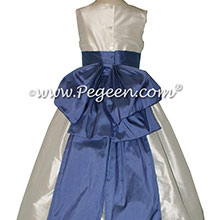 Antique White and Blueberry silk Flower Girl Dress - Style 345