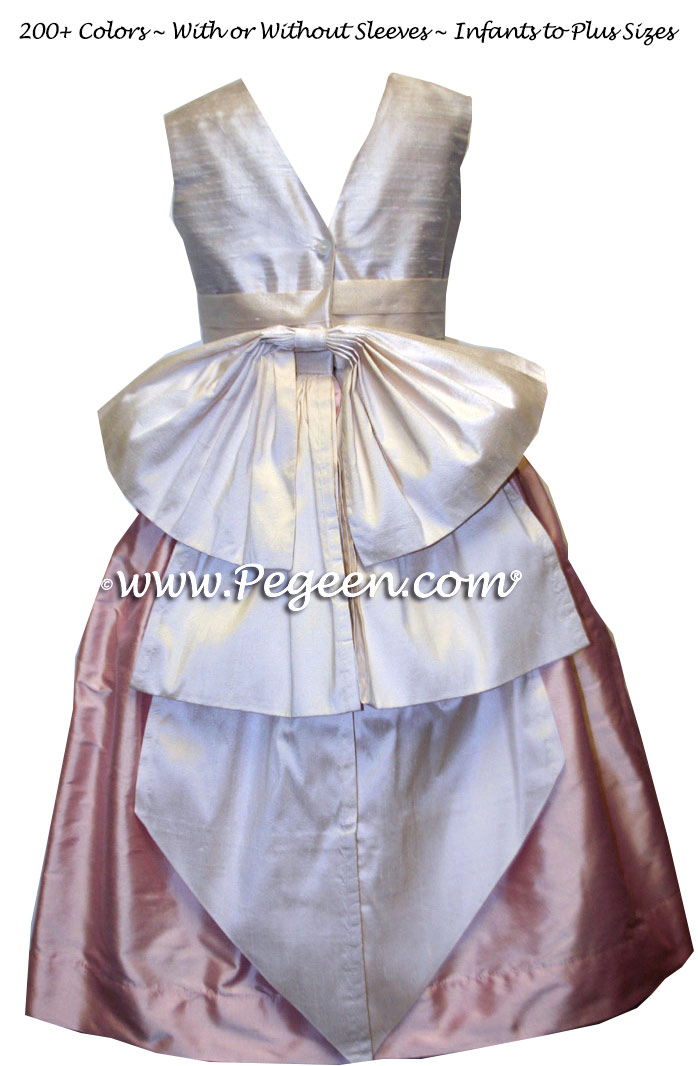 Blush Pink and Rum Pink Silk flower girl dress with Cinderella Bow