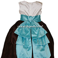 Tiffany Blue and chocolate brown Silk Flower Girl Dresses Style 345 from Pegeen