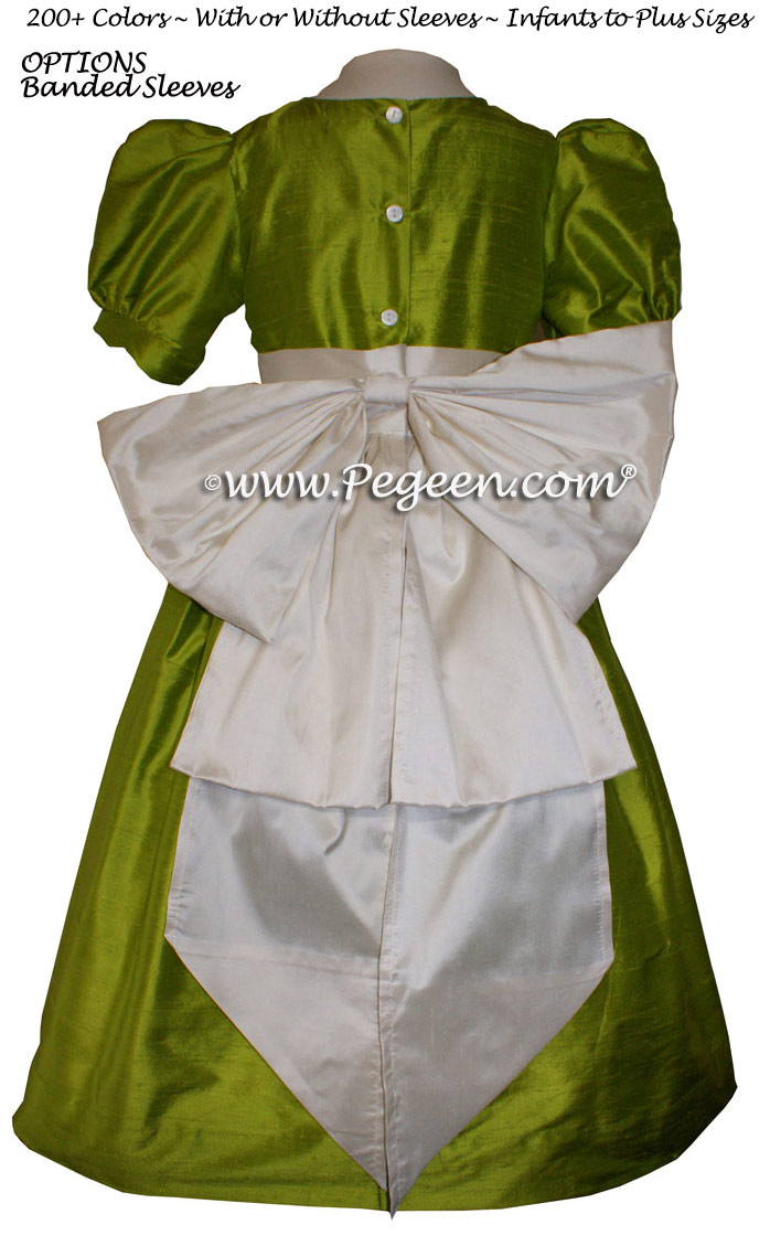 Flower Girl Dress Chartreuse Green and Antique White Style 345 | Pegeen