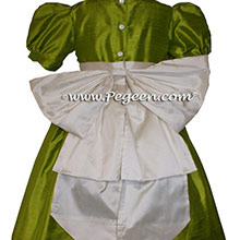Chartreuse green and ivory flower girl dress