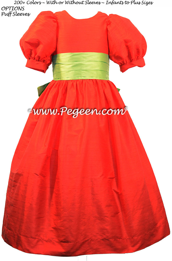 Sprite Green and Christmas Red Holiday Silk Flower Girl Dresses