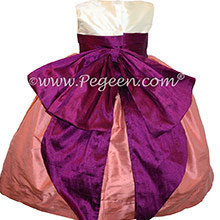 Coral Rose & Berry Silk Cinderella Style Bow FLOWER GIRL DRESSES Style 345