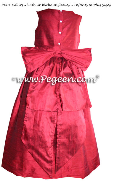 Claret red custom silk flower girl dresses