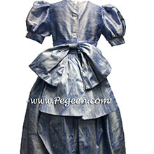 denim blue silk  flower girl dresses