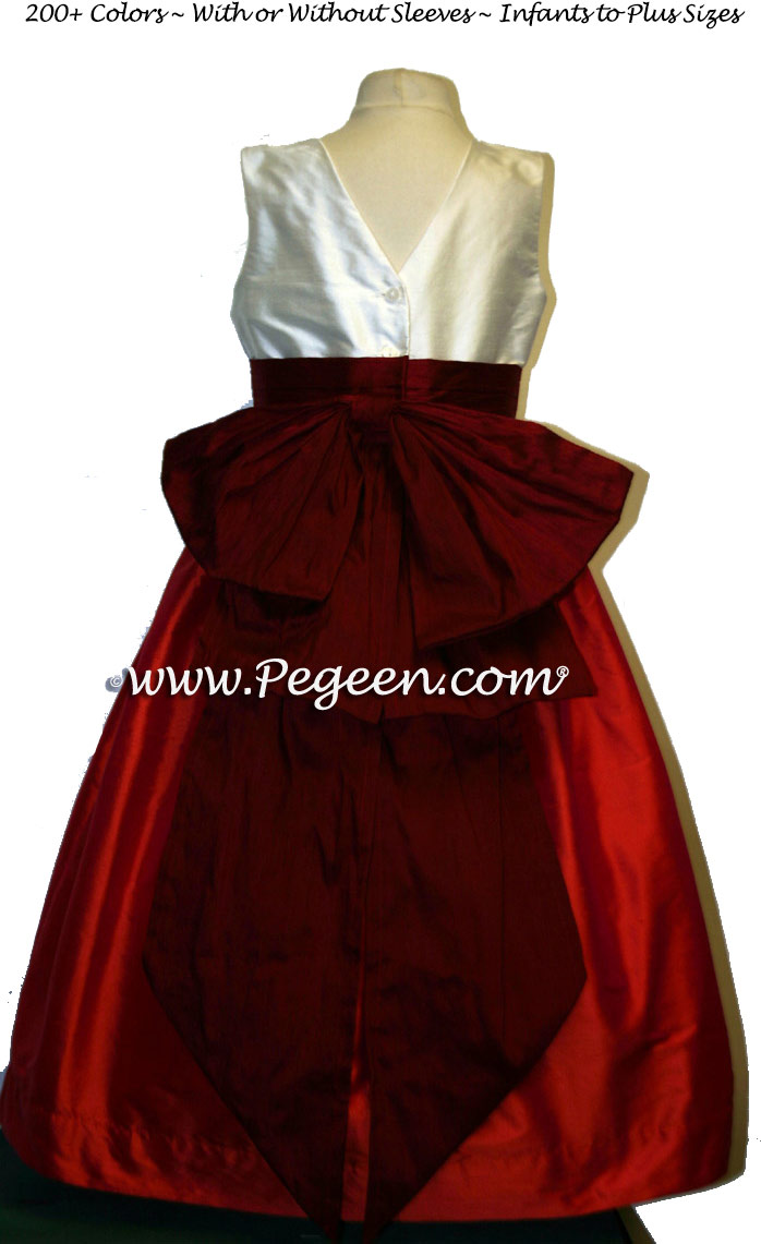 FIRE RED-ORANGE and CRANBERRY flower girl dresses