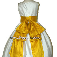 Goldenrod and Ivory silk Flower Girl Dresses