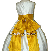 Goldenrod and Ivory silk flower girl dresses