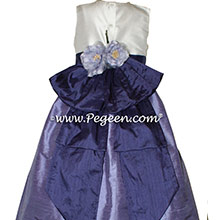 Periwinkle and grape silk flower girl dress