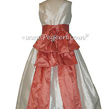 New Ivory and Coral Rose flower girl dresses Style 345 by Pegeen