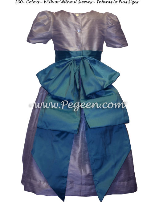 Lilac and tahiti teal silk FLOWER GIRL DRESSES