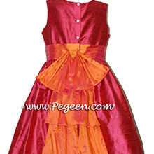 FLOWER GIRL DRESS IN LIPSTICK PINK AND MANGO