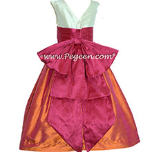 Flower Girl Dresses in Lipstick Pink, Mango, and Bisque BY PEGEEN