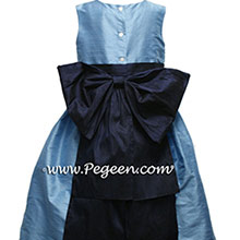 Medium blue and navy flower girl dresses