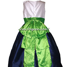 Navy and Key Lime and Antique White Silk Flower Girl Dresses by PEGEEN Style 345