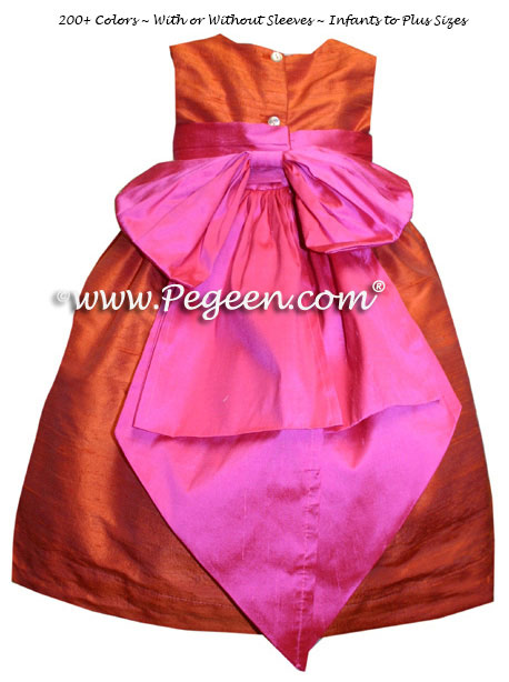 Flower girl dress in orange and shocking pink for a toddler
