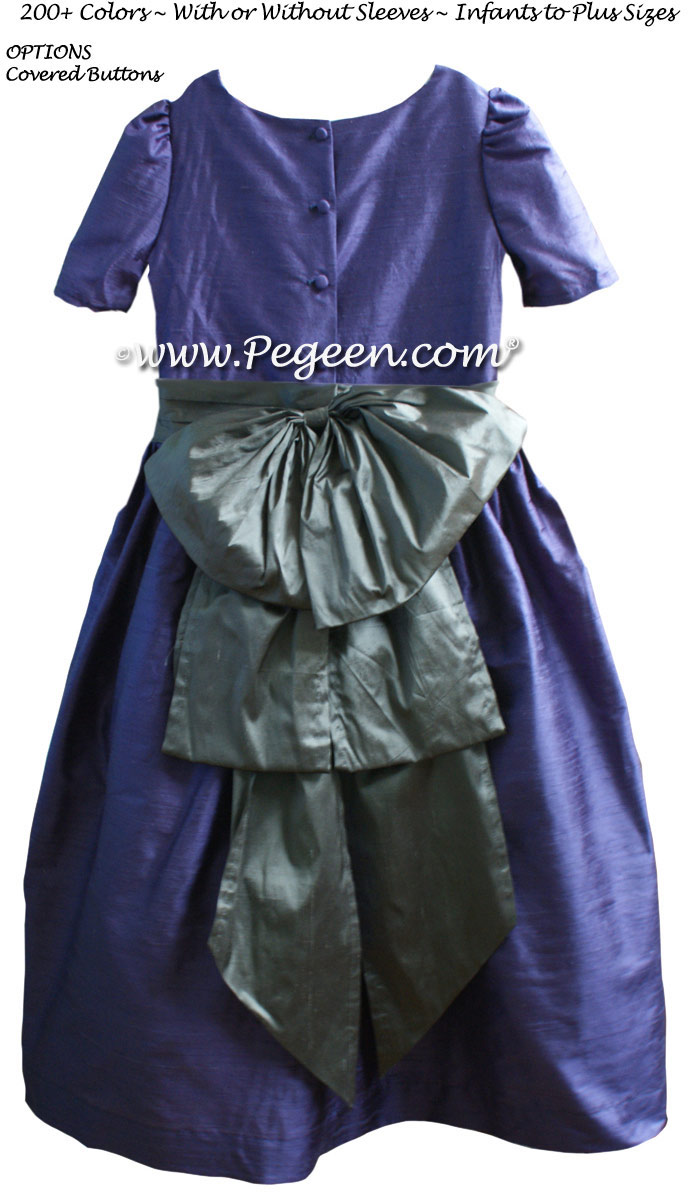 Periwinkle and morning grey custom silk flower girl dress