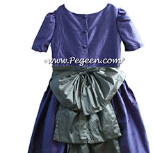 PERIWINKLE AND MORNING GRAY FLOWER GIRL DRESS WITH SLEEVES JR BRIDESMAIDS DRESSES