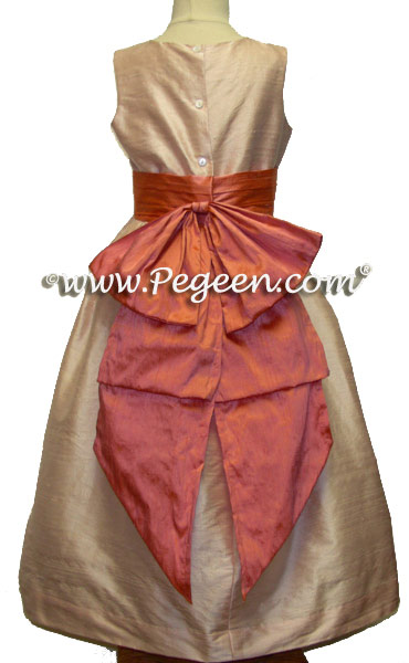 Custom Flower Girl Dresses in Coral Rose Silk by Pegeen Style 345 | Pegeen