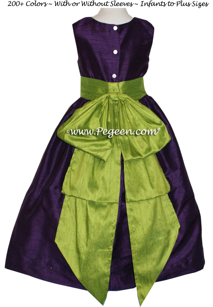 Grass Green and Deep Plum Flower Girl Dresses Style 345