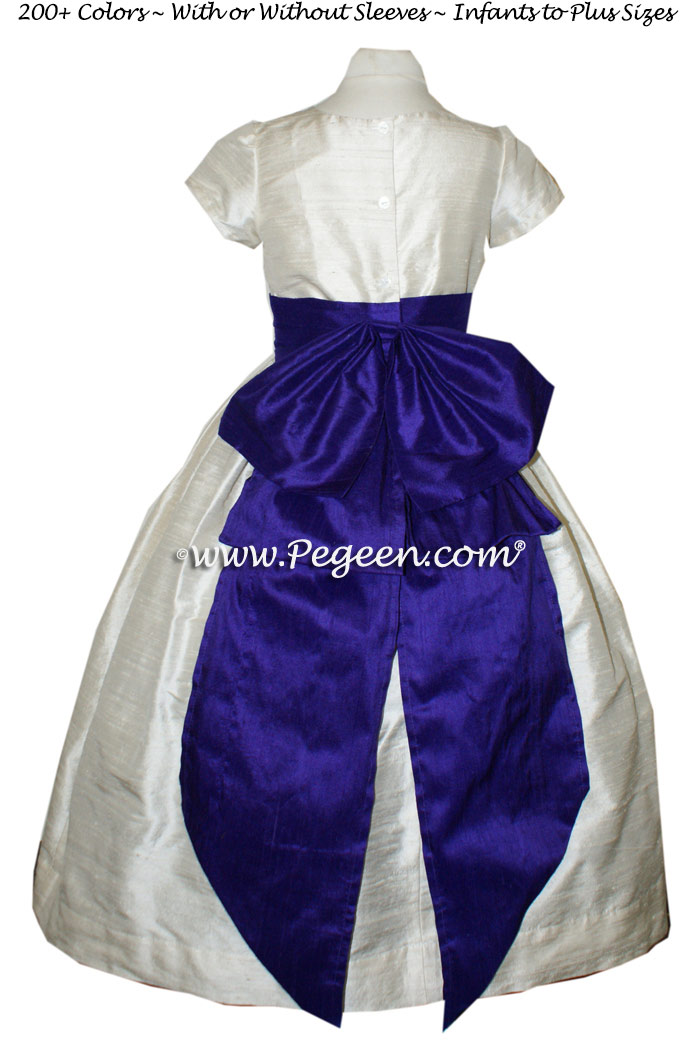 Royal Purple and Antique White flower girl dresses