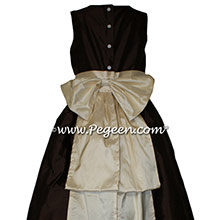 Chocolate brown and Buttercreme flower girl dresses by PEGEEN Style 345