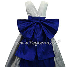 Custom flower girl dresses in Silver Gray, Platinum Gray and Blue Indigo from Pegeen