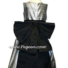 silver and  black silk flower girl dresses