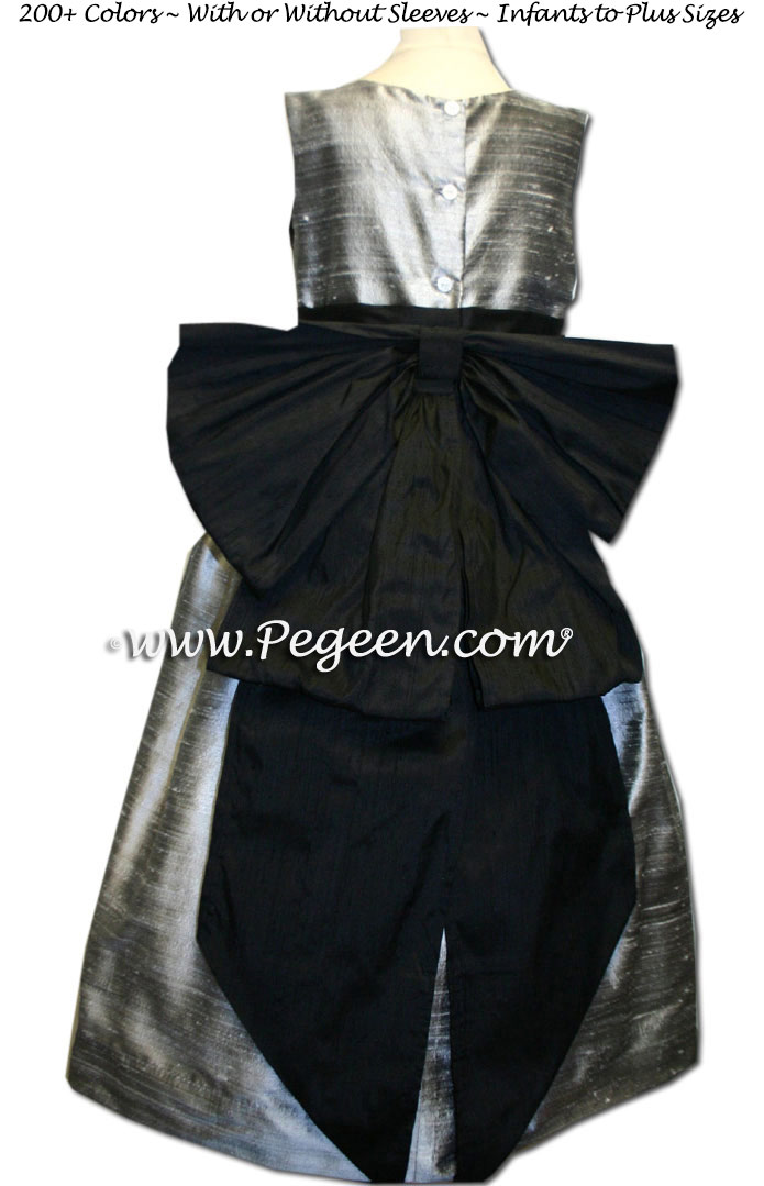 Silver Grey and Black silk flower girl dresses