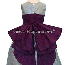 Silver Gray and Eggplant Silk Cinderella Style Bow Flower Girl Dresses