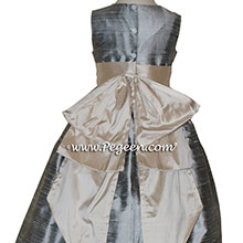 Custom flower girl dresses in SILVER GRAY AND SUMMER TAN from Pegeen
