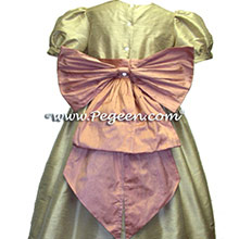 Tan silk flower girl dress with coral rose silk Cinderella bow