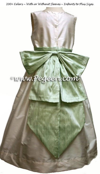 New Ivory and Spring Green Silk Flower Girl Dresses