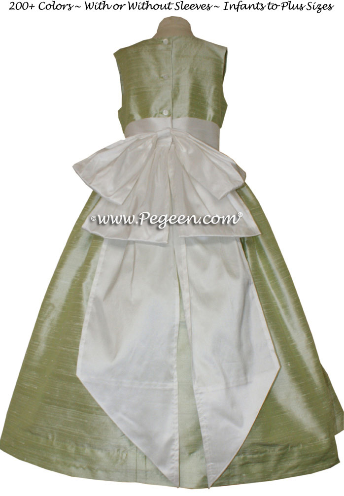 Summer Green and Antique White Flower Girl Dresses Style 345