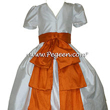 Tangerine and Antique White Silk Style 345 Flower Girl Dresses