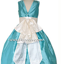 Tiffany blue and NEW IVORY silk Flower Girl Dresses