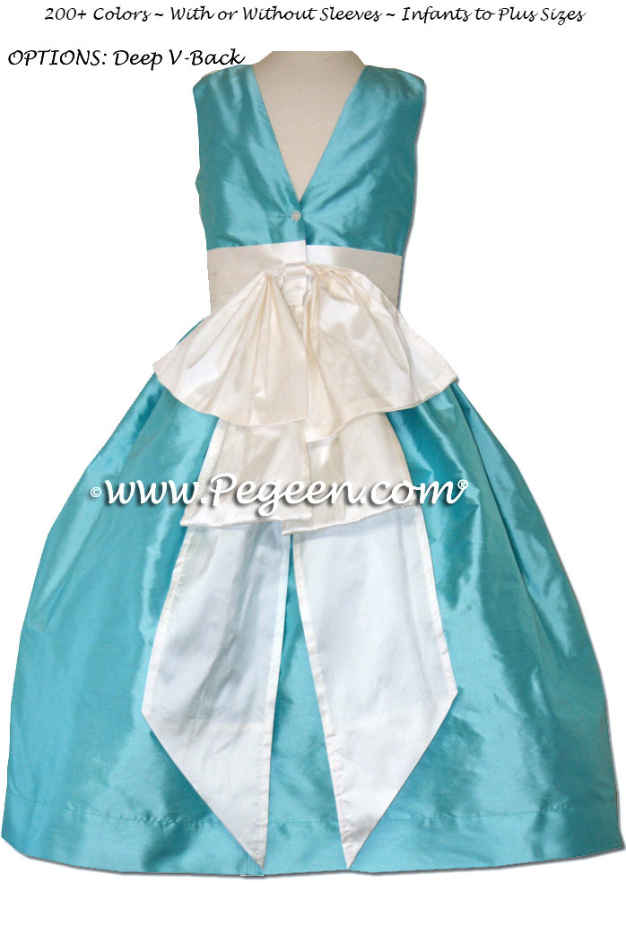 Tiffany Blue and New Ivory Silk Flower Girl Dresses Style 345