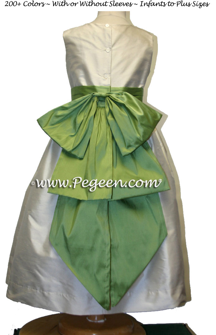 Flower Girl Dresses in Vine Green and New Ivory Style 345