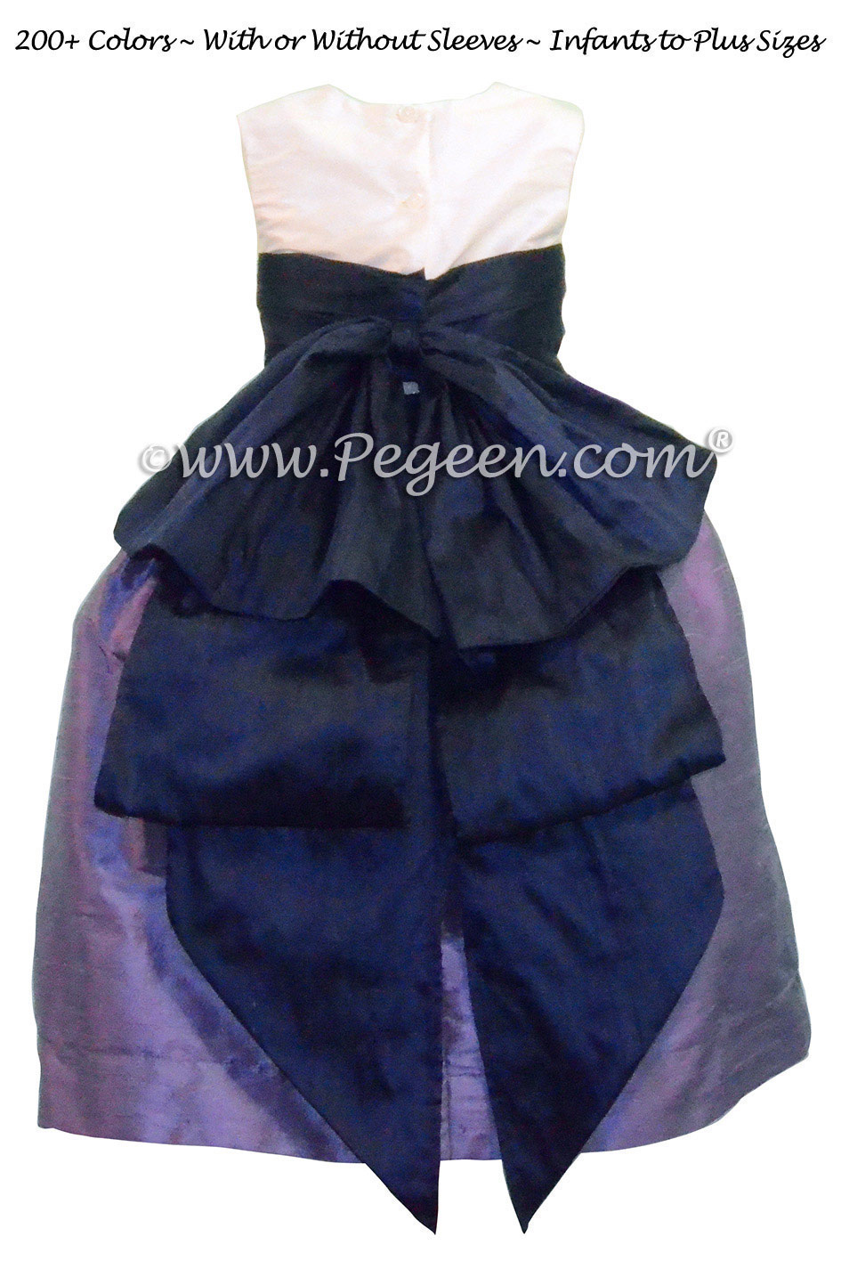 Flower Girl Dresses in Violet & Grape Silk Cinderella Style Bow Style 345