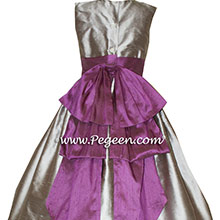 Custom Gray and Purple flower girl dresses in WOLF GRAY AND THISTLE (PURPLE) from Pegeen