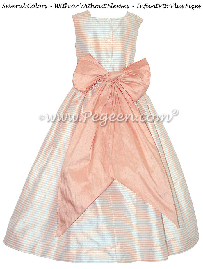 Custom Peach and Antique White flower girl dress in silk