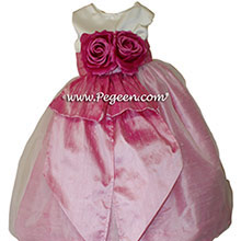 Rose Pink and Ivory Satin Flower Girl Dresses Style 350 from Pegeen