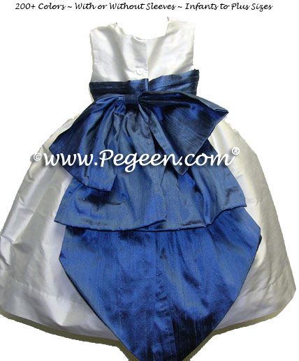 Antique White and Storm Blue flower girl dress or Junior Bridesmaids dresses by Pegeen