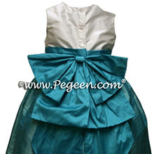 Antique White, Tiffany blue and turquoise silk infant Flower Girl Dress Style 345