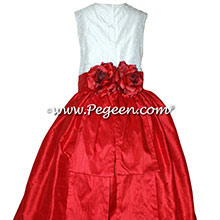 CHRISTMAS RED AND IVORY Flower Girl Dresses with Pearls AND SILK IN PEGEEN STYLE 355