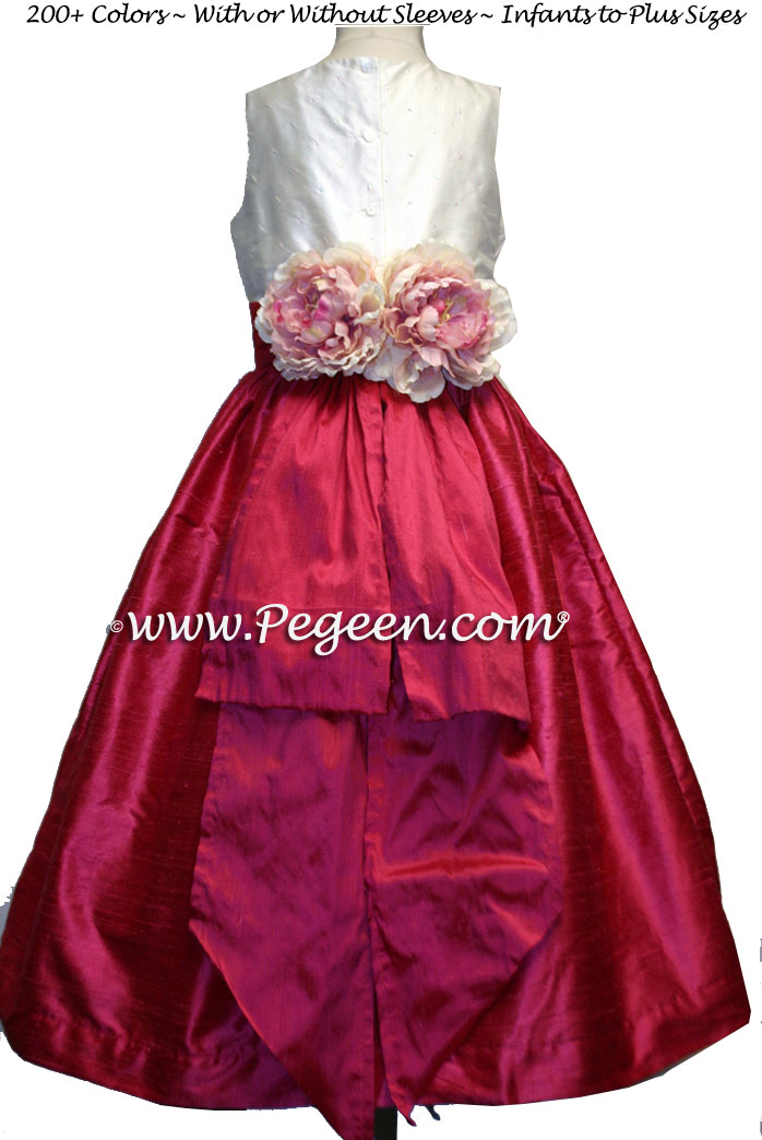 Flower Girl Dress Lipstick Pink and Sequin with Special Flowers | Pegeen
