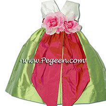 Sorbet pink and sprite green silk flower girl dresses