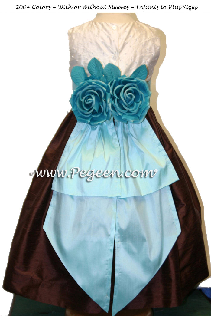 chocolate brown and tiffany silk junior bridesmaids dress