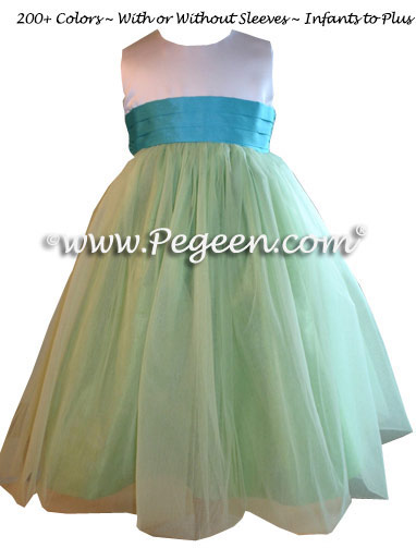 Tiffany and Lime Tulle Custom Flower Girl Dresses Style 356 | Pegeen