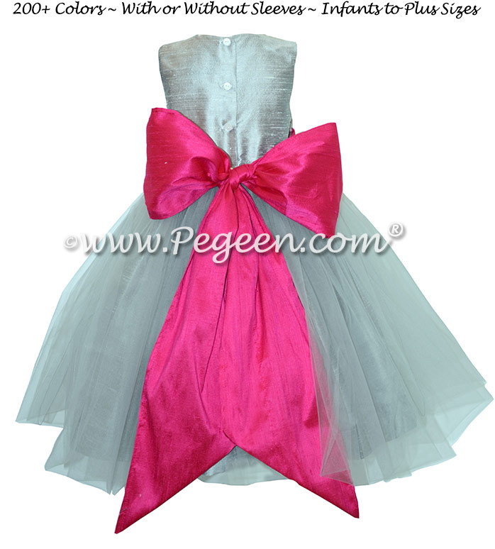 Silver Gray and Boing (Hot Pink) Flower Girl Dresses with Tulle